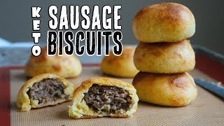 Fathead Dough Sausage Biscuits  Make Ahead Keto Breakfast [upl. by Nairrod]