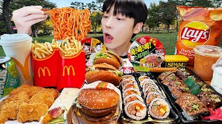 ASMR MUKBANG  직접 만든 치즈 불닭볶음면 양념치킨 김밥 치즈스틱 먹방 FRIED CHICKEN AND FIRE NOODLES [upl. by Buckley]