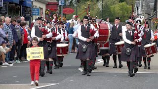 Barrhead amp District Pipe Band playing in street parade marching to 2023 Pitlochry Highland Games [upl. by Portugal]