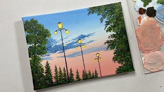 Sunset landscape painting tutorialacrylic painting for beginners tutorialacrylic painting tutorial [upl. by Narol]