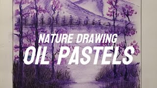 How To Drawing NATURE Use Two Colours Oil Pastels 🖼️💯✍️✍️ viral drawingvideooilpastel paint [upl. by Brodie]