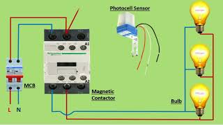 Photocell sensor wiring diagram with magnatic contactor [upl. by Ladiv718]