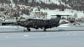 Pilatus PC12 action at St Moritz  Samedan Airport [upl. by Pammie]