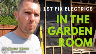 GARDEN ROOM FIRST FIX ELECTRICS  THIS ROOM IS AWESOME [upl. by Arekahs]