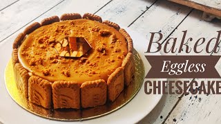 Baked Eggless Cheesecake Recipe  Biscoff Cheesecake  Arunima Bakes [upl. by Ymarej]