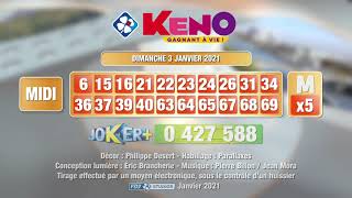 Tirage du midi Keno gagnant à vie® du 03 janvier 2021  Résultat officiel  FDJ [upl. by Ardnua579]