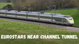 Eurostars passing before and after Channel Tunnel  Class 373 and 374 [upl. by Ttenrag]