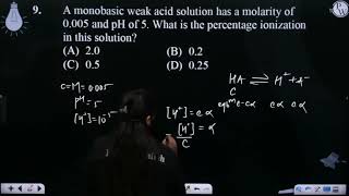 A monobasic weak acid solution has a molarity of 0005 and pH of 5 What is the percentage ioniz [upl. by Farmer]