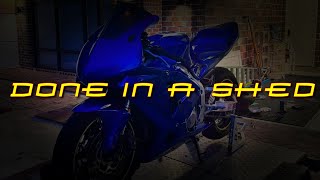 Painting CBR 600RR motorcycle race fairings in a shed DIY style Porsche Blue [upl. by Snook813]