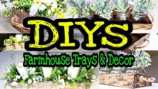 DIY Farmhouse Tray Centerpiece Decor  Dollar Tree DIY Faux Wood Tray [upl. by Anaik]