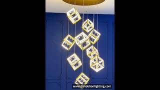 Crystal Block Chandelier Luxury Rectangular Cubic Pendant Hanging Light For Staircase Villashorts [upl. by Ciro347]