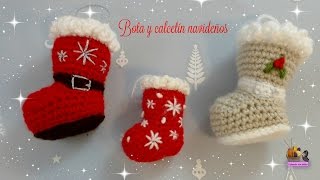 Bota o calcetín de crochet para adornar en Navidad amigurumi [upl. by Calvinna697]