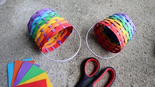 COLORED PAPER BASKET CRAFT  Easy Handmade Paper Craft  Beautiful Basket Display Creation [upl. by Rehpotsyrk505]