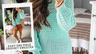 Easy 1 Piece V Stitch Pullover  Crochet Pattern [upl. by Tserrof]