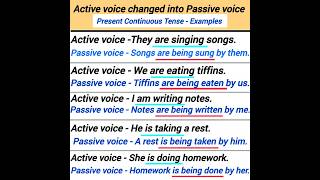 active voice changed into passive voice present continuous tense examples [upl. by Rubia]