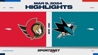 NHL Highlights  Senators vs Sharks  March 9 2024 [upl. by Suicul6]