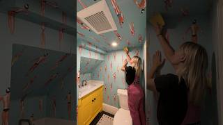 Bathroom Wallpaper Installation shorts wallpaperinstallation powderroomideas [upl. by Krystyna]