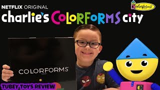 Charlies Colorforms City  How to Make Stories with Shapes Learn Colors  Tubey Toys Review [upl. by Nidnal]