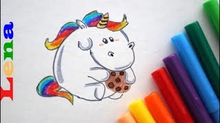 Pummel Einhorn zeichnen mit Keks 🦄 How to draw a unicorn with cookie 🍪 как рисовать единорога [upl. by Stepha]