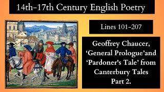 Geoffrey Chaucer ‘General Prologue’and ‘Pardoners Tale’ from Canterbury Tales Lines 101207 [upl. by Rorrys]