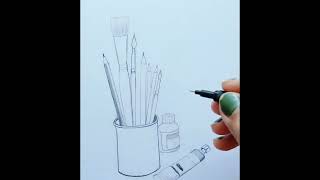 Paint and brushes still life drawingpencil still life drawing with paint and brushes [upl. by Emmit]