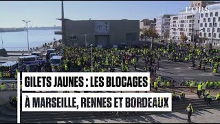 Rennes Bordeaux Marseille  les images des rassemblements de gilets jaunes [upl. by Haldis561]