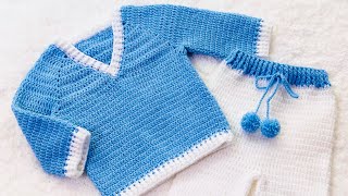 Crochet baby jumper sweater up to 18M SUPER EASY for beginners [upl. by Kilar]