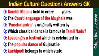 Indian Culture GK Questions and Answers  Art and Culture Important GK Question Answer  India GK [upl. by Eiznyl]