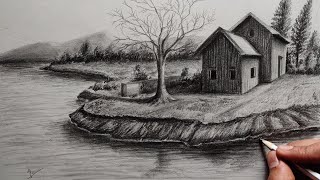 How to Draw a Landscape Drawing in 1Point Perspective  Pencil Scenery Art for Beginners [upl. by Eade]