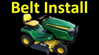 Replace Belt John Deere Riding Mower Broken Belt X300 X330 X380 X350 X390 X570 X580 Lawn Install fix [upl. by Clarabelle46]