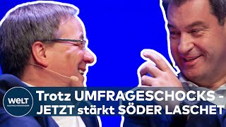 BUNDESTAGSWAHL 2021 Trotz des Umfrageschocks  Jetzt stärkt Markus Söder Armin Laschet den Rücken [upl. by Rehoptsirhc]