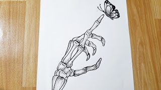 How to draw a skeleton hand with butterfly  Skeleton Drawing [upl. by Neit]