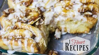 Homemade Caramel Pecan Cinnamon Rolls  I Heart Recipes [upl. by Ydnem]