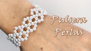 PULSERA DE PERLAS ROMBOS DE CÍRCULOS Curso de bisutería con perlas [upl. by Herald861]