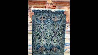 Turkish Carpet Blue Hand Knotted Silk Oriental Rug 2x3ft [upl. by Ahseekan]