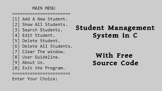 C Programming Project Student Management System With Source Code [upl. by Nuavahs]