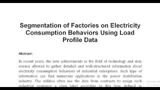 Segmentation of Factories on Electricity Consumption Behaviors Using Load Profile Data [upl. by Jason]