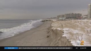 Winter Storm Washes Away Sand At Rockaway Beach [upl. by Annovad]