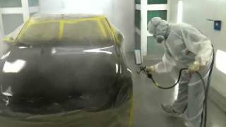 Spraying a BMW using Lesonal water borne paint and clear coat [upl. by Tully]