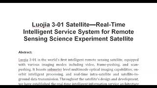 Luojia 3 01 Satellite—Real Time Intelligent Service System for Remote Sensing Science Experiment Sat [upl. by Neerbas886]