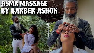 Asmr head massage therapy by Indian barber Ashok in Nature Asmr  Deep tissue soothing massage [upl. by Sancha]