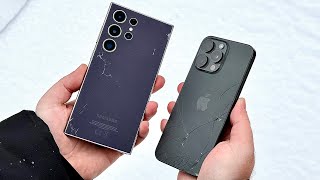 iPhone 15 Pro Max vs Galaxy S24 Ultra  DROP TEST Слово Вилсакома  самсунг на асфальте [upl. by Nnyl628]