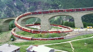 Switzerland train on Europes beautiful brusio spiral loop railway viaduct in Switzerland eu 13 [upl. by Renferd919]