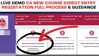 Live Demo CA Direct Entry New Course Registration Full Process amp CA Direct Entry Rule amp Regulations [upl. by Estrella]