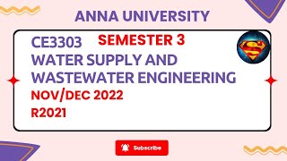 CE3303 Water Supply and Wastewater Engineering NovDec 2022 [upl. by Ynoble]