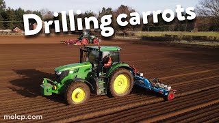 4Kᵁᴴᴰ Bed forming and drilling carrots in January 2024 John Deere 6155R Monosem NC Fendt 722 Vario [upl. by Kempe296]