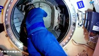 Tiangong space station crew moves cargo from newly arrived Tianzhou7 spacecraft [upl. by Pass552]