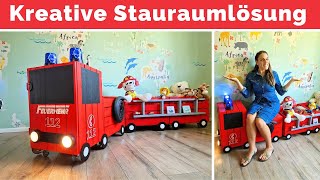 Kinder Feuerwehrauto aus Holzkisten selber bauen  Stauraumlösung für Kinderzimmer [upl. by Eadmund]