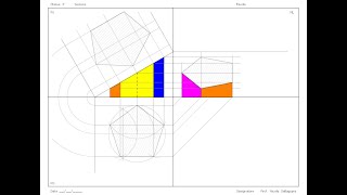 Proiezioni ortogonali prisma pentagonale sezionato a 30° e disegno vera sezione [upl. by Eslud250]