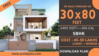 3080 House Design 3D  2400 Sqft  266 Gaj  5 BHK  Modern Design  Terrace Garden  9x24 Meters [upl. by Harias]